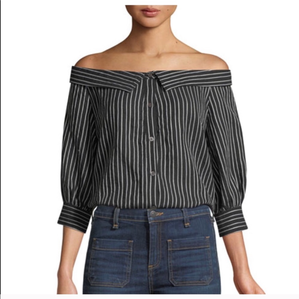 Veronica Beard NWT off shoulder striped top black - Picture 1 of 8
